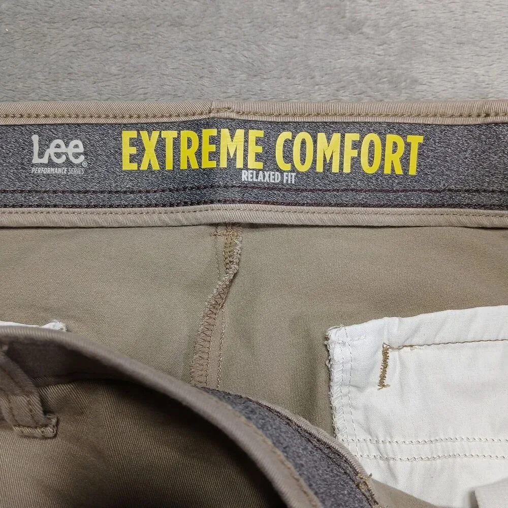 Lee Extreme Comfort Mens 38x29 Khaki Stretch Flex Flat Front Chino Twill Dadcore